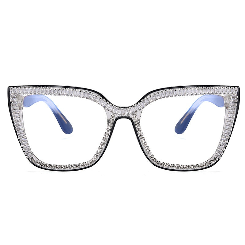 2025 High quality Fashion new oversized frame diamond anti-blue light glasses trend glasses