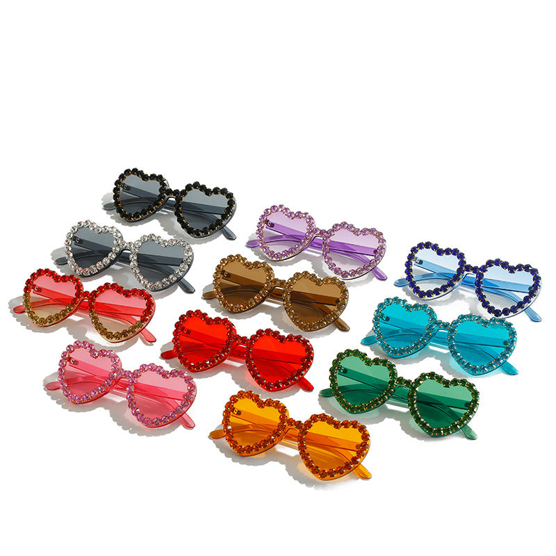 New sunglasses personality love diamond-set glasses fashion heart sunglasses woman
