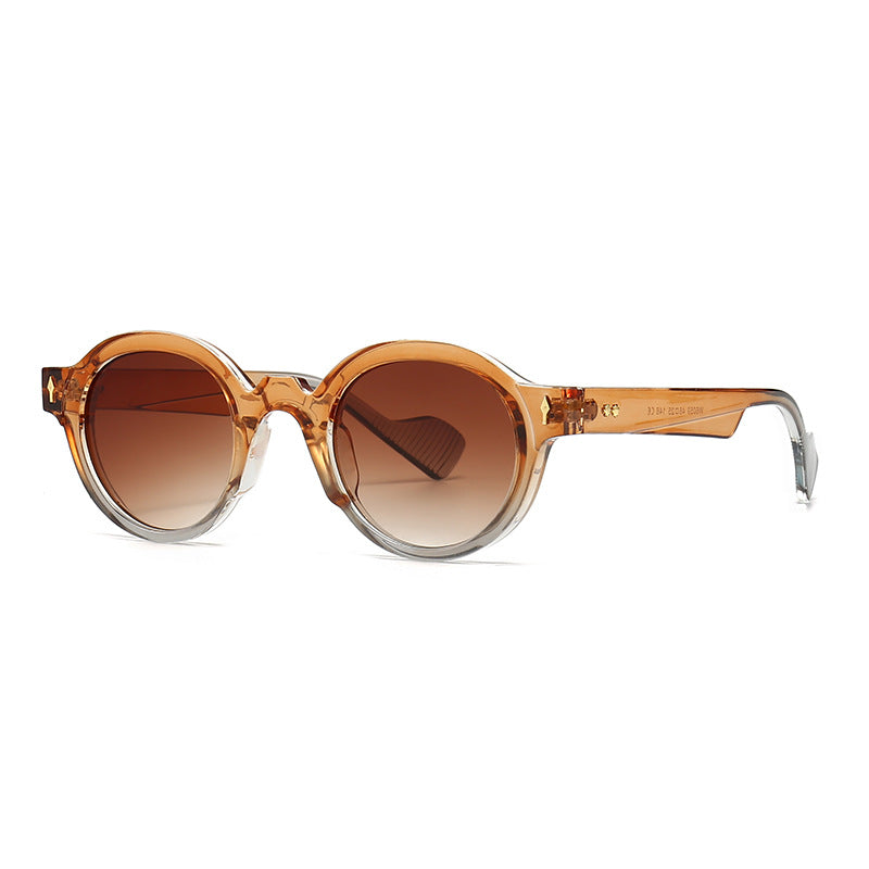 New fashion high quality vintage sunglasses uv400 round frame rivet sunglasses