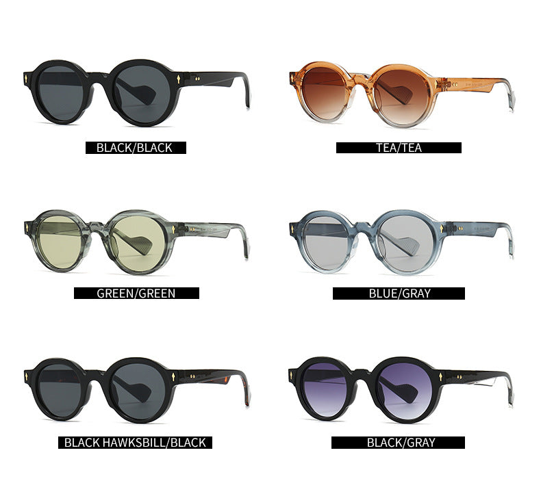 New fashion high quality vintage sunglasses uv400 round frame rivet sunglasses