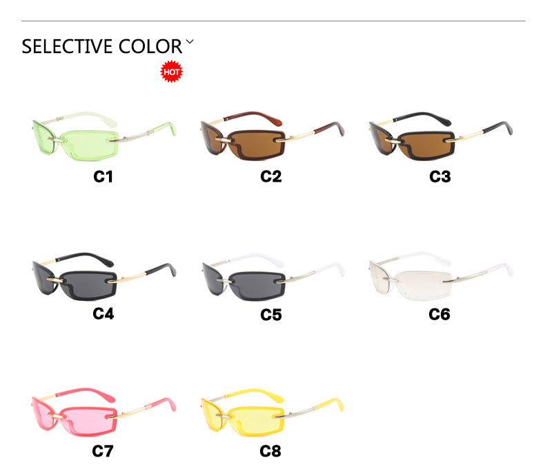 Rimless small frame sunglasses New sunglasses Future Sunglasses for women Dopamine