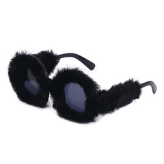 Fashionable round frame plush all-wrapped sunglasses for ladies cute pc frame sunglasses