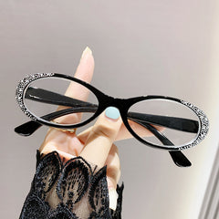 Fashion cat eye new style glasses small oval Diamond natural crystal anti blue light glasses