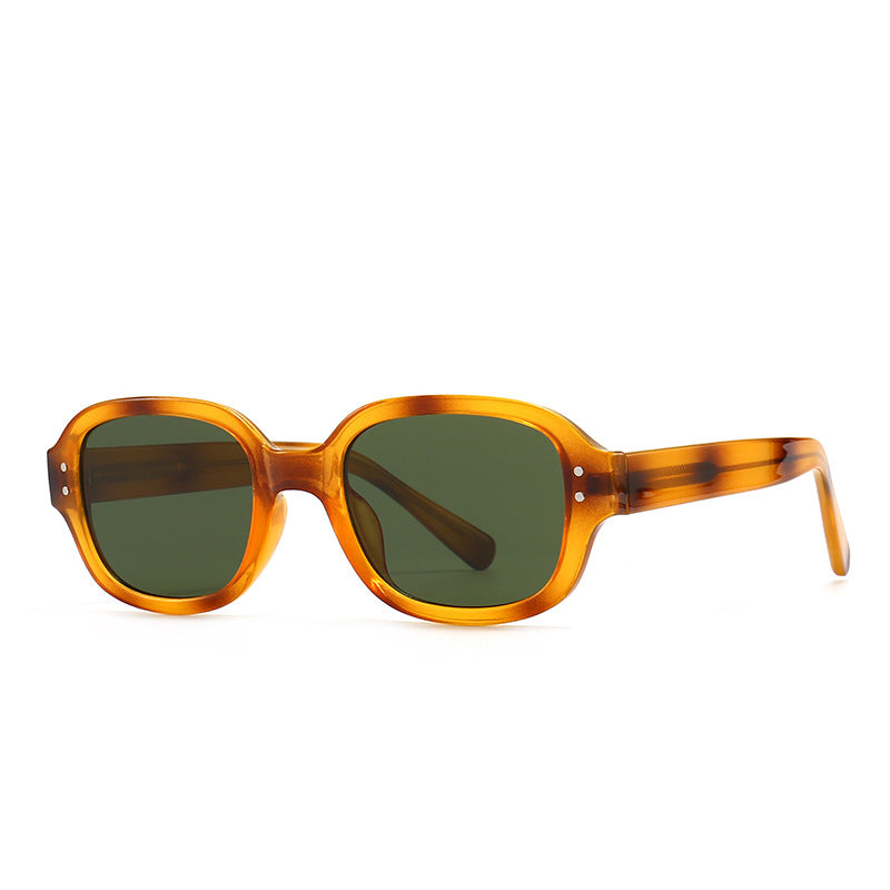 Fashion square tortoise shell rivet sunglasses green lens uv400 orange women sunglasses