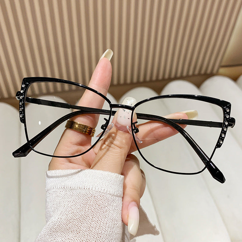 Fashion new cat-eye frame female glasses trend diamond frame anti-blue light glasses