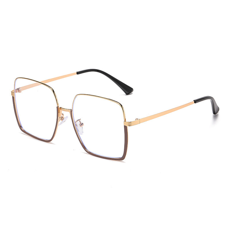 Color-changing anti-blue glasses women trend fashion large frame metal flat lens ins glasses frame