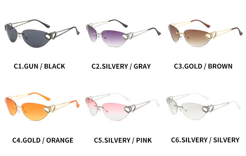 Personality double heart sunglasses ins red heart rimless metal sunglasses female