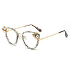 Fashion cat eye diamond pearl frame glasses abti blue light 2025 new style glasses