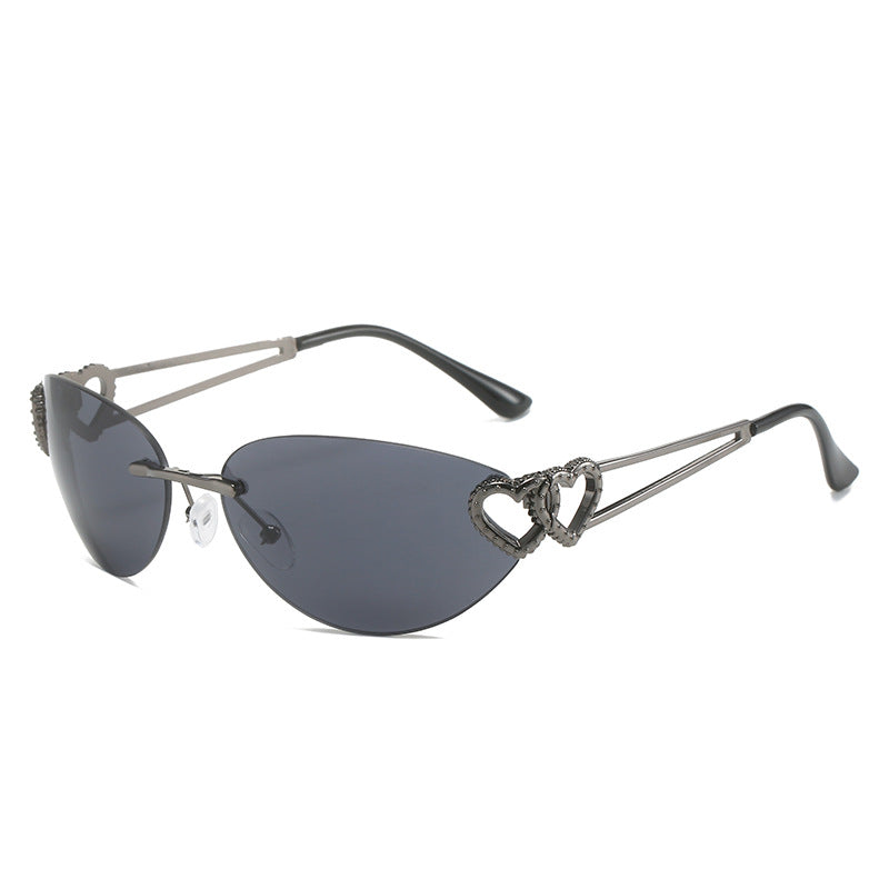 Personality double heart sunglasses ins red heart rimless metal sunglasses female