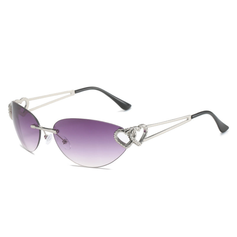 Personality double heart sunglasses ins red heart rimless metal sunglasses female