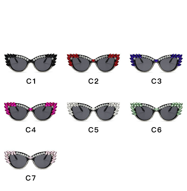 2025 Fashion diamond sunglasses Personality fashion cat-eye dazzling large diamon glasses