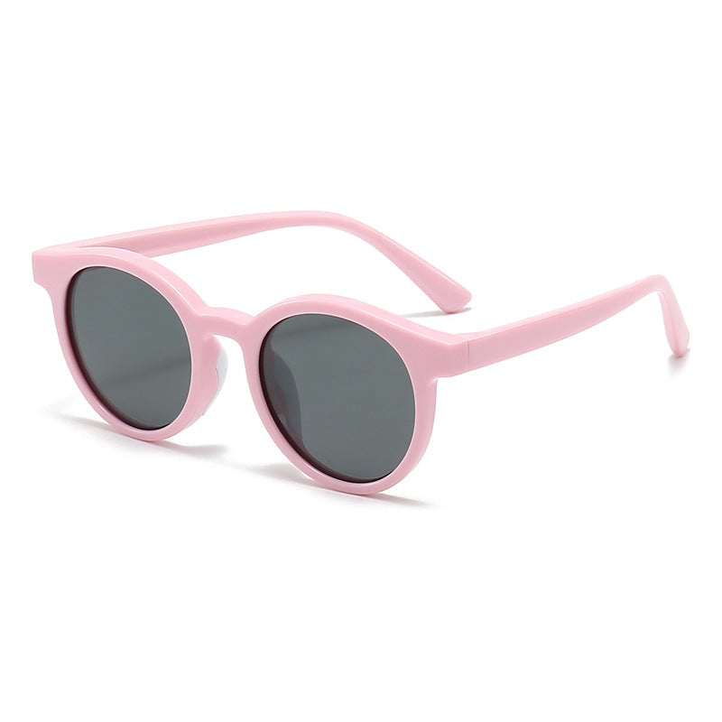 Custom logo round pink frame kids shades cute cool boy girl kids sunglasses