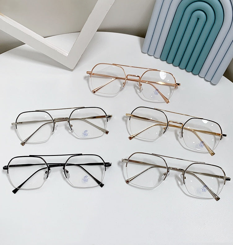 2025 New style fashion metal frame glasses double bridge anti blue light glasses frame