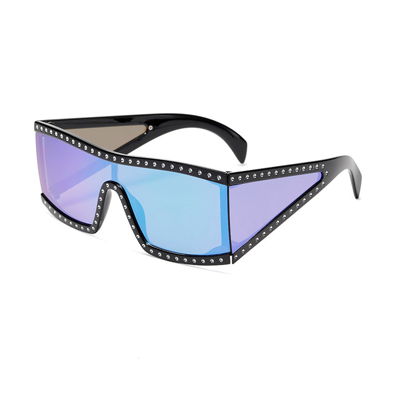 One-piece square frame riveted sunglasses fashion UV400 protection sunglasses