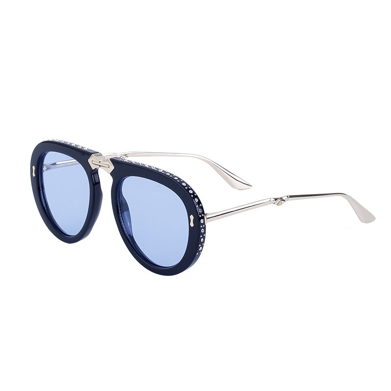 New fashion round frame Diamond sunglasses women fashion folding sunglasses