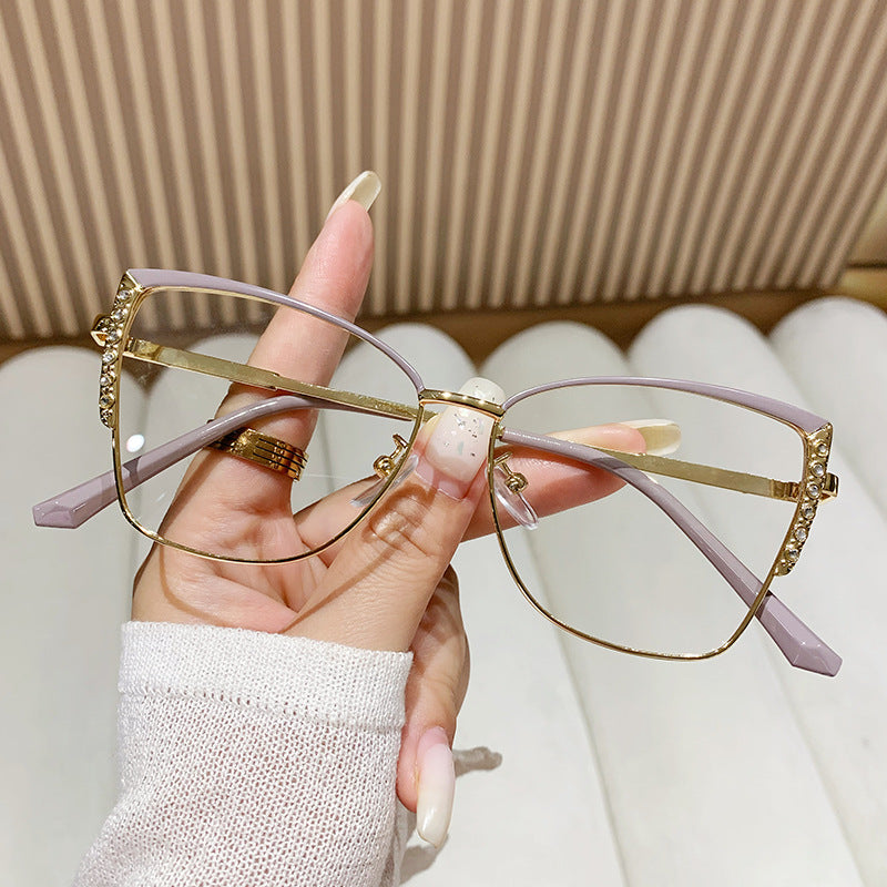 Fashion new cat-eye frame female glasses trend diamond frame anti-blue light glasses