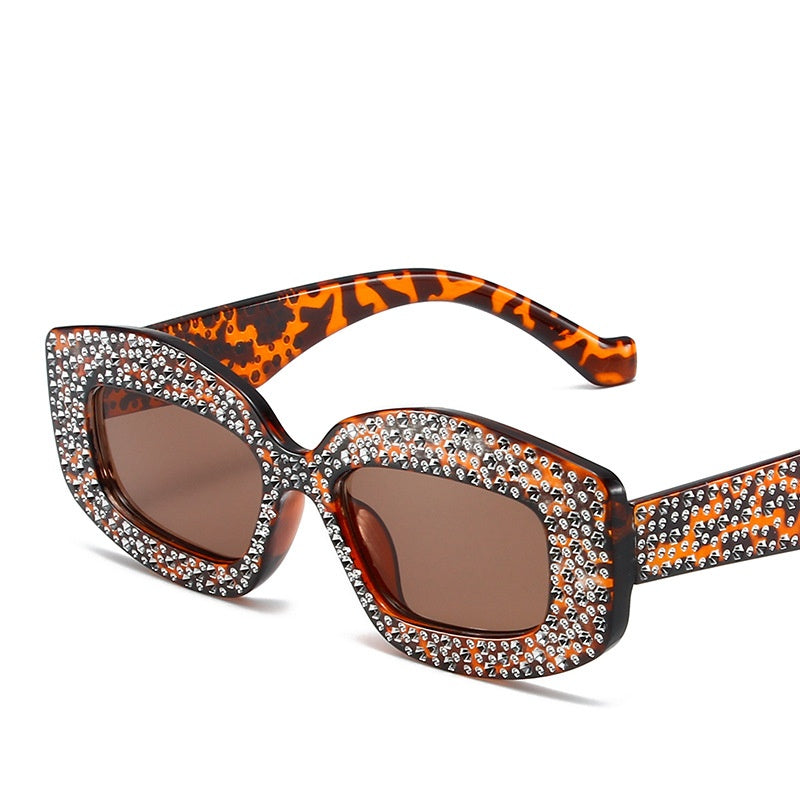 New fashion Diamond ins sunglasses uv400 party rectangle leopard print sunglasses