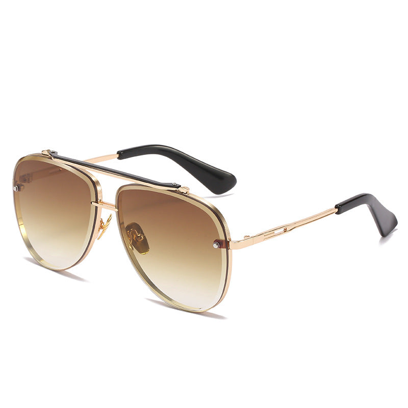 High quality gradient colorful sunglasses double bridge metal frame sunglasses