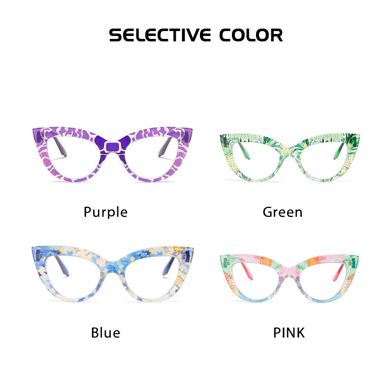 2025 Fashion cat eye acetate frame print glasses Color frame anti-blue light cat eye glasses