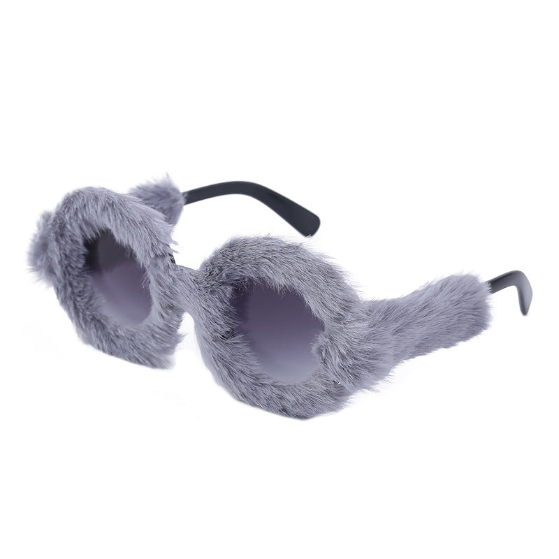 Fashionable round frame plush all-wrapped sunglasses for ladies cute pc frame sunglasses