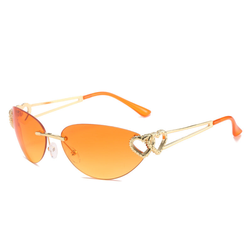 Personality double heart sunglasses ins red heart rimless metal sunglasses female