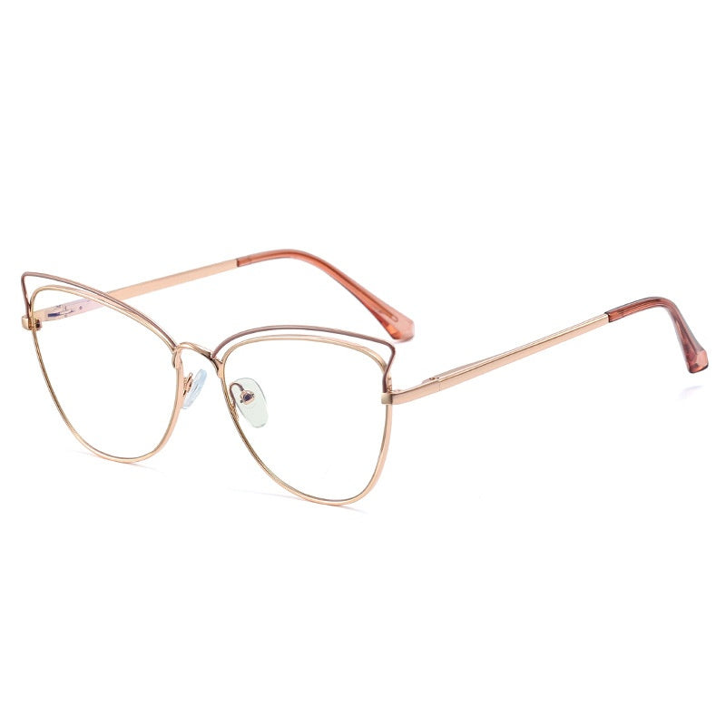 2025 New fashion cat eye ins glasses anti blue light metal frame frame trend full frame glasses