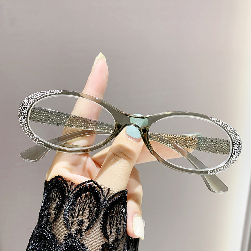 Fashion cat eye new style glasses small oval Diamond natural crystal anti blue light glasses