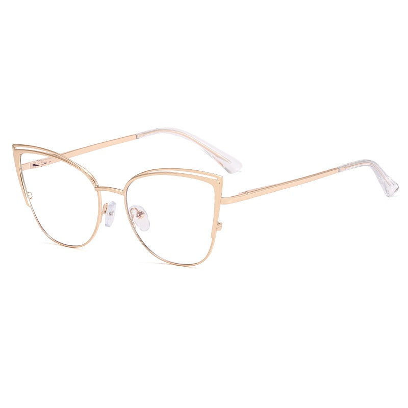 Fashion designer cat eye glasses metal frame pink frame anti blue light  ladies glasses