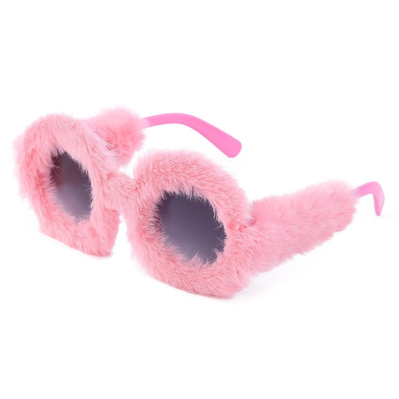 Fashionable round frame plush all-wrapped sunglasses for ladies cute pc frame sunglasses