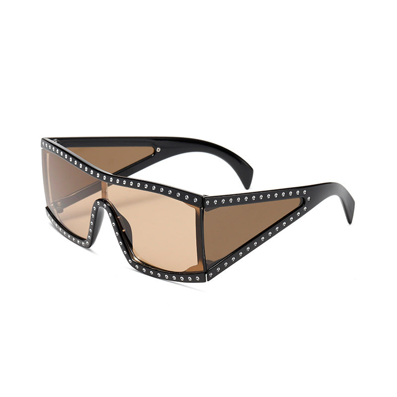 One-piece square frame riveted sunglasses fashion UV400 protection sunglasses