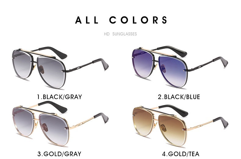 High quality gradient colorful sunglasses double bridge metal frame sunglasses