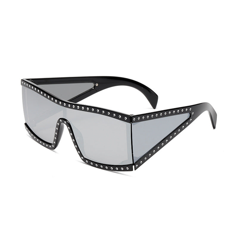 One-piece square frame riveted sunglasses fashion UV400 protection sunglasses