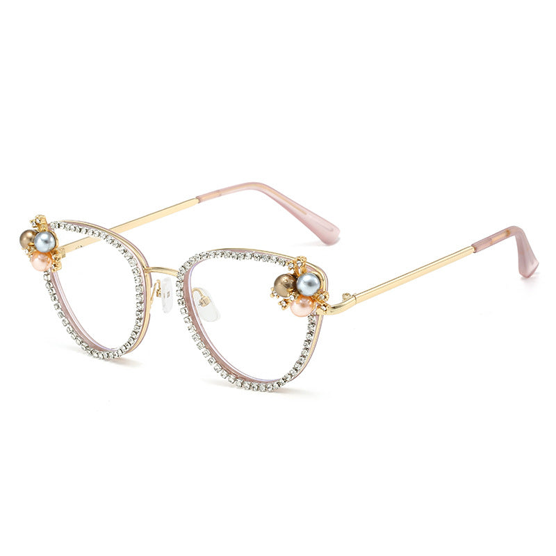 Fashion cat eye diamond pearl frame glasses abti blue light 2025 new style glasses