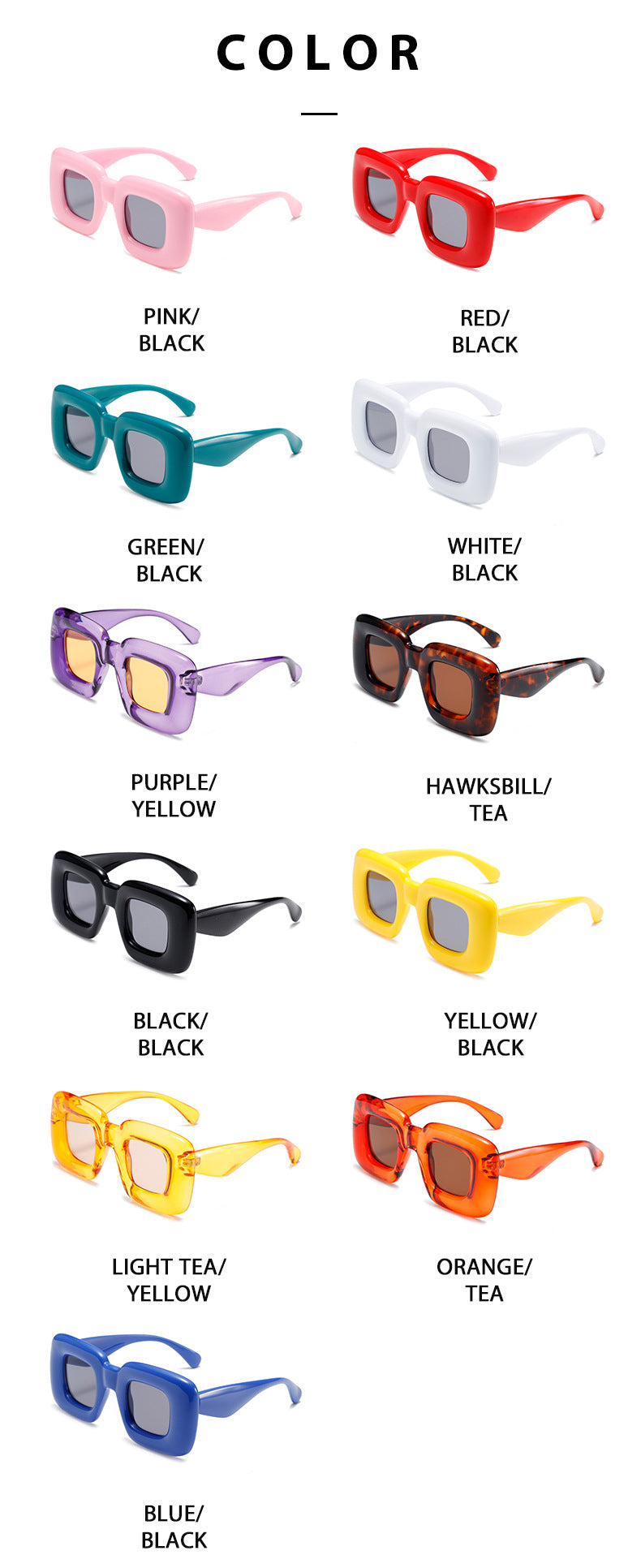 High quality Inflatable square frame funny sunglasses y2k candy colorful sunglasses