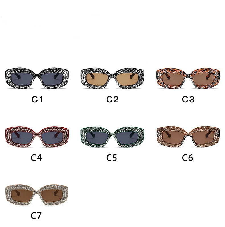 New fashion Diamond ins sunglasses uv400 party rectangle leopard print sunglasses