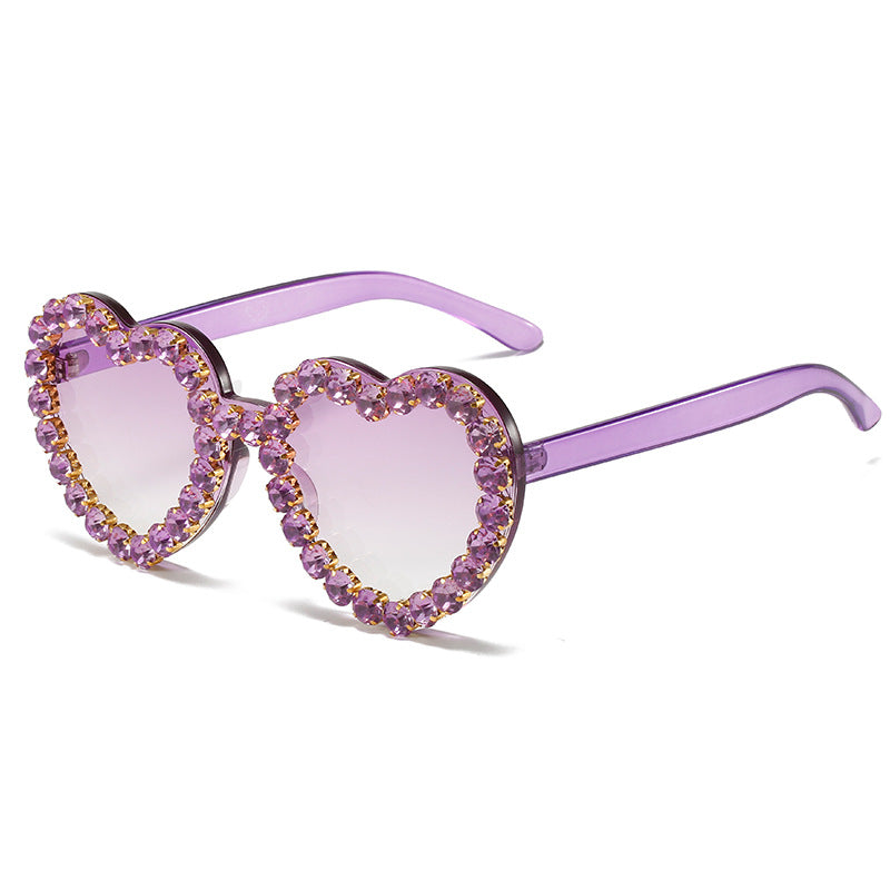 New sunglasses personality love diamond-set glasses fashion heart sunglasses woman