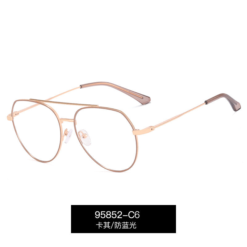 Fashion double bridge round frame glasses reading computer high quality metal frame glasses