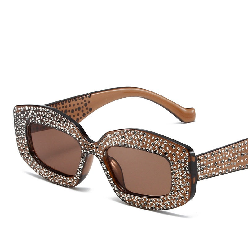 New fashion Diamond ins sunglasses uv400 party rectangle leopard print sunglasses