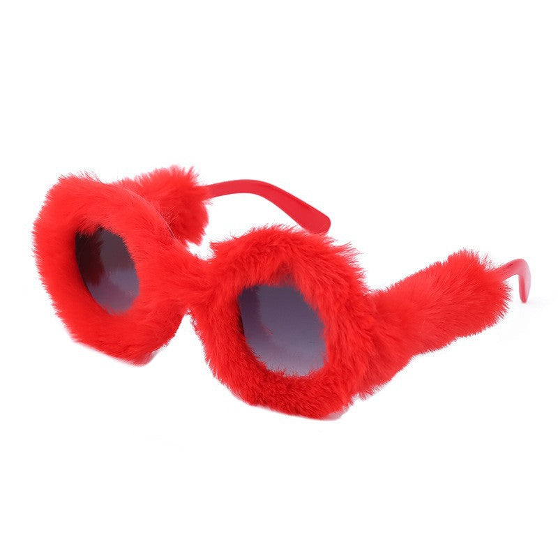 Fashionable round frame plush all-wrapped sunglasses for ladies cute pc frame sunglasses