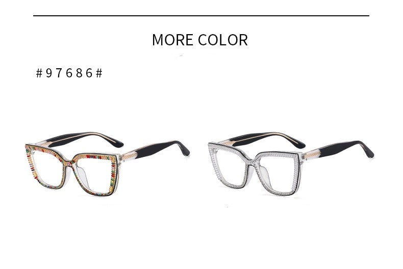 2025 High quality Fashion new oversized frame diamond anti-blue light glasses trend glasses