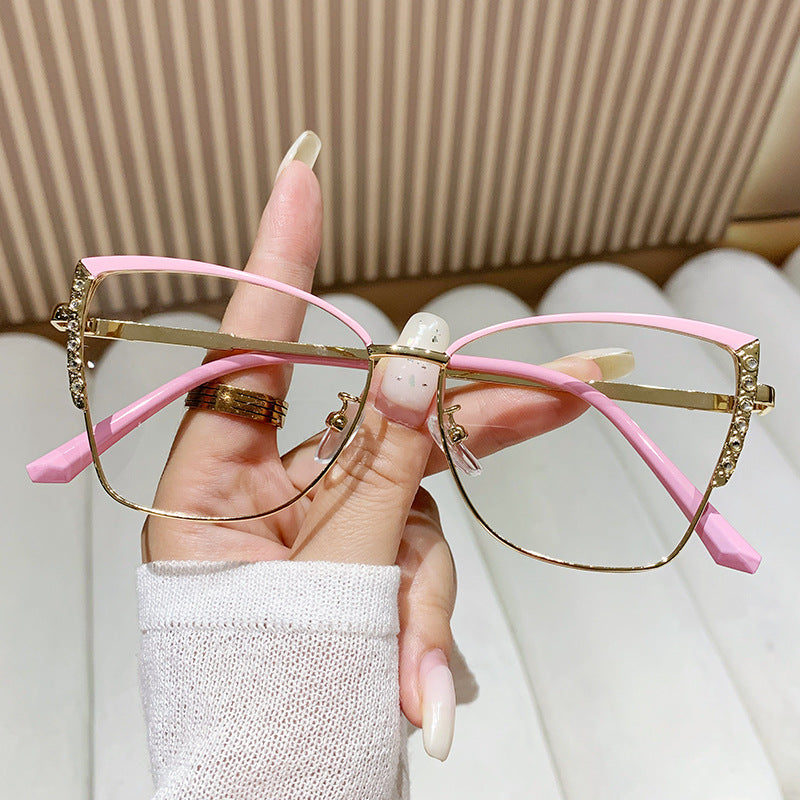 Fashion new cat-eye frame female glasses trend diamond frame anti-blue light glasses