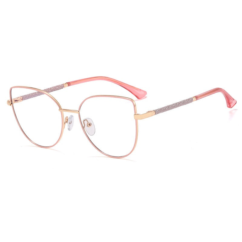 High quality pink fashion trend metal anti-blue light glasses frame cat eye metal frame glasses