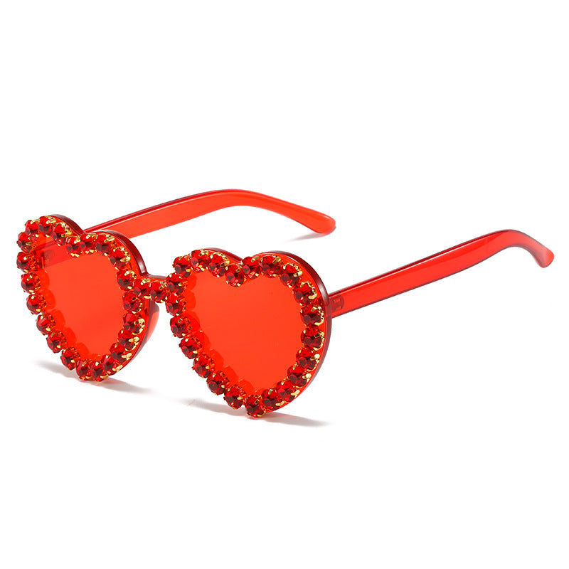 New sunglasses personality love diamond-set glasses fashion heart sunglasses woman