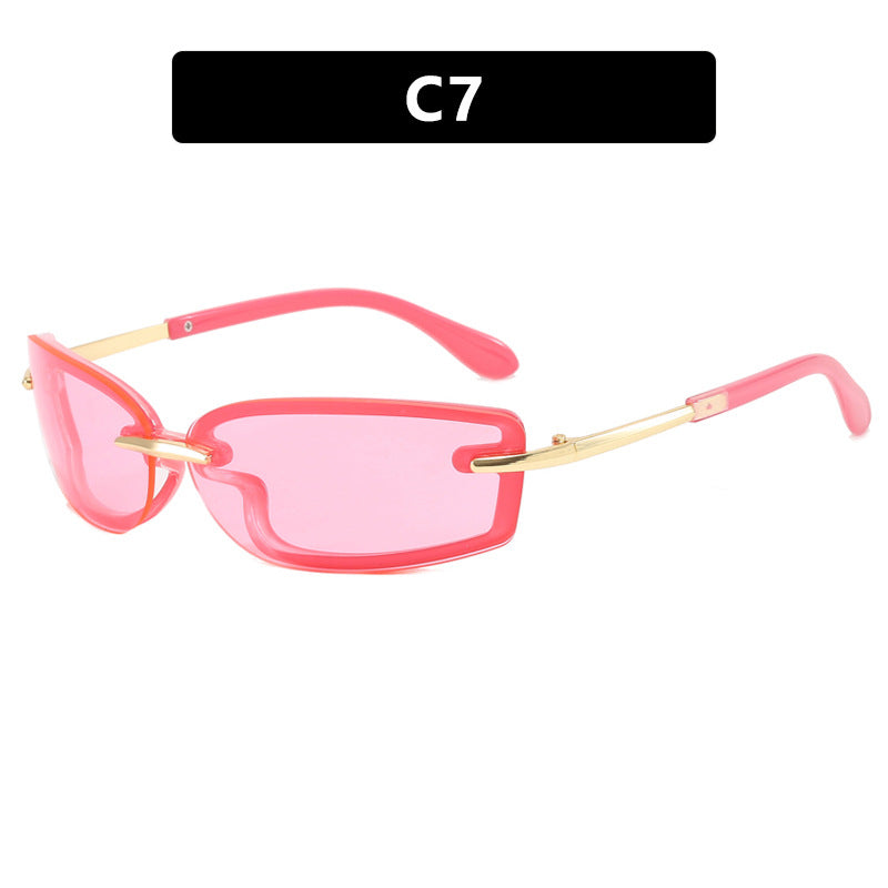 Rimless small frame sunglasses New sunglasses Future Sunglasses for women Dopamine