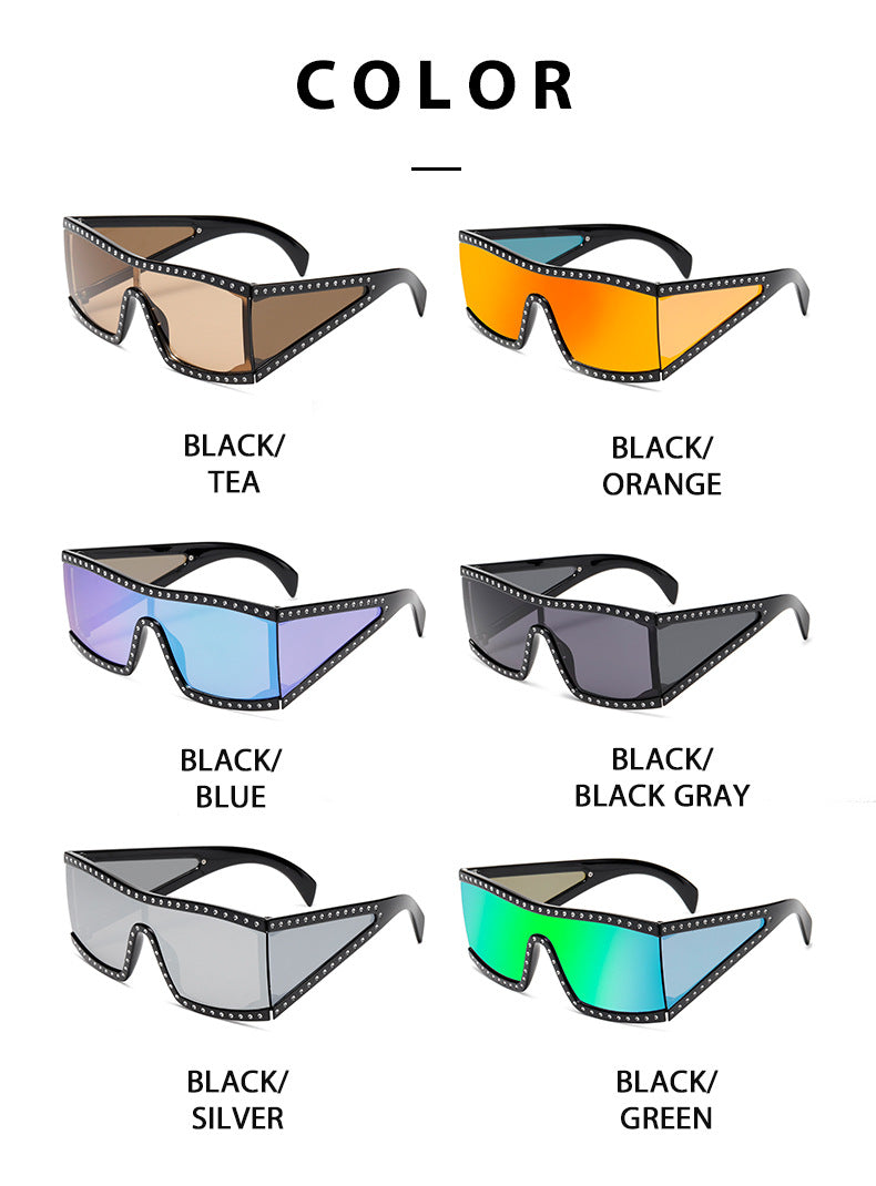 One-piece square frame riveted sunglasses fashion UV400 protection sunglasses