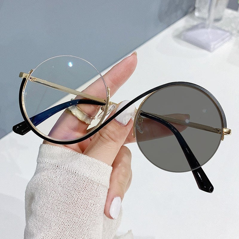 2025 Fashion designer round frame eyewear glasses half frame new style anti blue light glasses