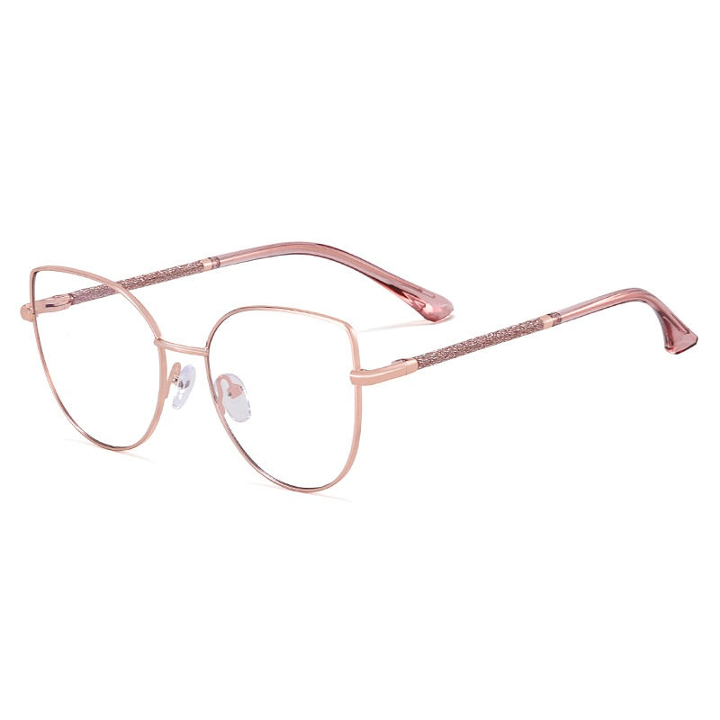 High quality pink fashion trend metal anti-blue light glasses frame cat eye metal frame glasses