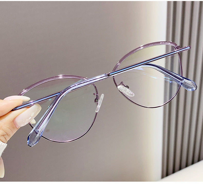 Fashion cat-eye trend personality glasses frame color-changing glasses anti-blue glasses