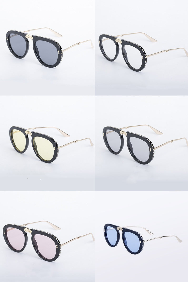 New fashion round frame Diamond sunglasses women fashion folding sunglasses