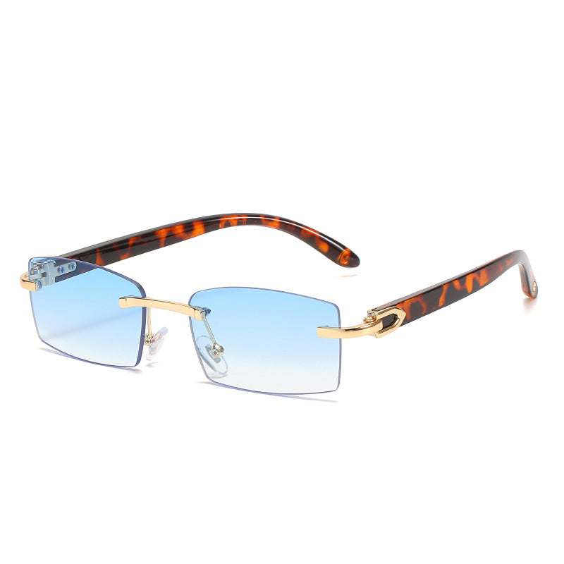 New square frame rimless sunglasses fashion cow horn cut edge glasses personalized jelly color sunglasses for women